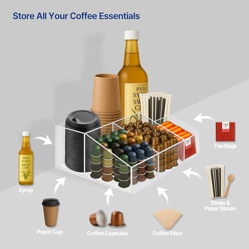Acrylic Coffee Bar Station, Countertop Snack Tea Organizer & Condiment Tray - Image 2