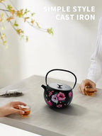 Toptier Teapot with Removable Infuser, Cast Iron Tea Kettle Stovetop Safe, Solid Geometry Ball Design Tea Pot Coated with Enameled Interior for 32 Ounce (950 ml), Morning Glory - Image 2