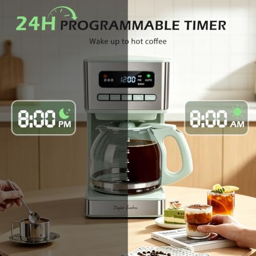 Taylor Swoden Programmable Coffee Makers 12 Cup， Green & Stainless Steel - Image 4