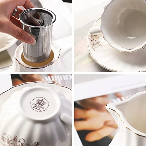 Porcelain Tea Sets British Royal Series, 8 OZ Cups& Saucer Service for 6, with Teapot Sugar Bowl Cream Pitcher Teaspoons and tea strainer and Display Stand for Tea/Coffee (Rose Flower) - Image 4