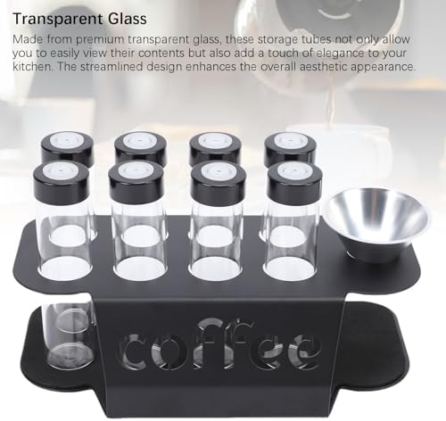 Single Dose Coffee Bean Storage Tubes Set, Transparent Glass 8pcs Dosing Tubes with One Way Exhaust Valve Stand Funnel, Coffee Bean Cellars for Tea Leaves, Nuts - Image 4
