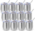 Volhoply 12oz Stainless Steel Wine Tumbler with Lid Bulk 12 Pack,Double Wall Vacuum Stemless Wine Glasses,Reusable Metal Travel Coffe Mug with Straw,Insulated Cups Gifts for Christmas（Silver,12 Set） by LiveFully%EF%BC%8CDrinkFreely%E2%80%94KeepGoingwithVolhoply%EF%BC%81