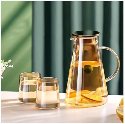 Classic Large Capacity Glass Household Fruit Tea Kettle with Handle Coffee Maker Tea Set 1800ml/63.4oz Easy To use(Orange,With cup) by Unknown