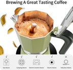 Mongdio Stovetop Espresso Maker Moka Pot, Stove Top Cuban Coffee Maker, Italian Greca Mocha Pot, 12 Espresso Cups, 20 oz - Green - Image 5