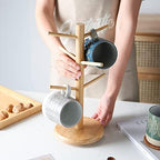 LIU- Mug Tree Mug Holder Tabletop Mug Rack Bamboo Wooden Cup Holder Storage Organizer Display Stand,Tea Coffee Cup Mug Hooks - Image 3