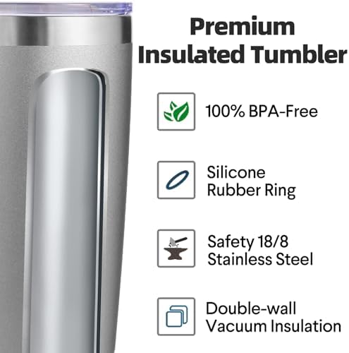 Volhoply 20oz Stainless Steel Tumbler with Lid and Straw Bulk 8 Pack,Double Wall Insulated Travel Iced Coffee Mug Fits Cup Holder,Powder Coated Cups for Hot/Cold Drinks,Gifts for Women（Gray,8 Set） - Image 3