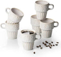 LYEOBOH Cappuccino Cups, Espresso Cups, Coffee Mugs Set of 6, Ceramic Cup, 6 OZ Beige Stackable Mug Set of 6, Easy To Clean Comfortable Handle for All Ages, Great for Party Dinner & Festival Gifts by LYEOBOH