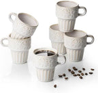 LYEOBOH Cappuccino Cups, Espresso Cups, Coffee Mugs Set of 6, Ceramic Cup, 6 OZ Beige Stackable Mug Set of 6, Easy To Clean Comfortable Handle for All Ages, Great for Party Dinner & Festival Gifts by LYEOBOH