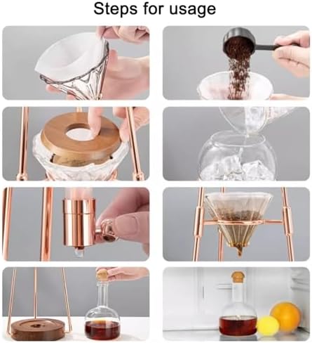 Comfortable Espresso Dripper Coffee Pot Ice Water Dripp Machine Glass Filter,Beverage Equipment Creative Siphon Coffee Maker,Luxury Cold Brew Coffee Maker with Stainless Steel Stand(Silver) - Image 5