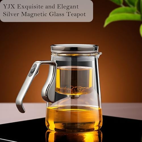 YJX Magnetic Glass Teapot, 25.4oz Small Enchanted Brewing Tea Pot, Witchcraft Magic Borosilicate Tea Set with Strainer for Loose Leaf or Herbal, Exquisite Kettle Gift for Tea Lovers(Silver) - Image 2
