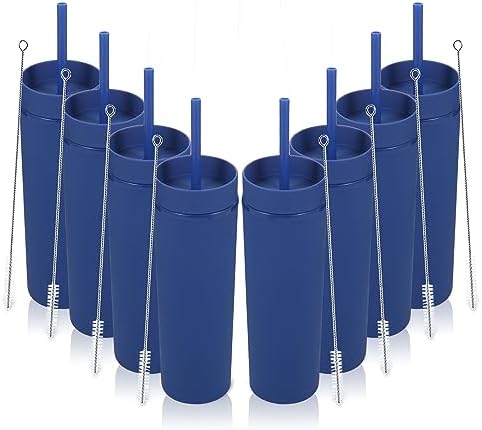 Volhoply 16oz Plastic Skinny Tumbler with Lid and Straw Bulk 8 Pack,Insulated Double Wall BPA Free Matte Acrylic Tumblers,Iced Coffee Travel Mug Reusable Party Cup,Customizable Diy Gifts(Navy,8 Set) by LiveFully%EF%BC%8CDrinkFreely%E2%80%94KeepGoingwithVolhoply%EF%BC%81
