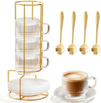 5.4 oz Espresso Cups Set of 4,Stackable Clear Glass Small Coffee Cup Set by Coffeetime