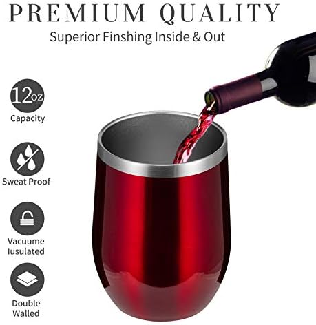 MEWAY 12oz/4 Pack Wine Tumbler Glasses with Lid - Stemless Double Wall Vacuum Stainless Steel Travel Tumbler - Keeping Cold & Hot for Wine,Coffee,Cocktails,Gifts (Burgundy,Set of 4) - Image 2
