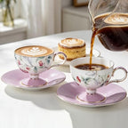 KAMMAK Tea Cups Set of 2,Ceramic Floral Pattern Demitasse Cup - Image 5