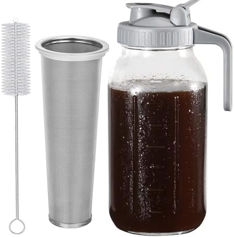 For Cold Brew Coffee Maker Pitcher 64 Oz Heavy Duty Wide Mouth Glass Mason Jar po... by FOLIAGE