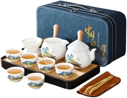Chinese Tea Set Traditional, Chinese Gongfu Tea Set with 6 Cups, Sidehandle Kung Fu Tea Set for Adults (QLJS Sidehandle6) by REOWONU
