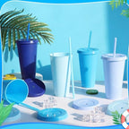 24 Pack Plastic Tumblers with Lids and Straws, Reusable Cups with Lids Plastic Colorful Cups for Parties Birthdays, Iced Coffee Cup Cold Drink Cups Bulk Tumblers (24 oz, Gradient Blue Colors) - Image 2