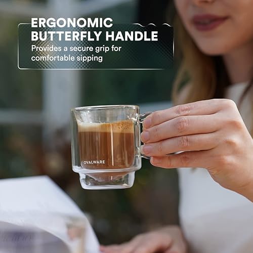 ovalware Espresso Coffee Cups 4oz/120ml | Set of 2, Butterfly Handle - Image 5