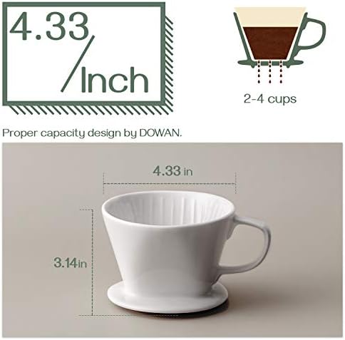 DOWAN Pour Over Coffee Dripper, Non Electric Pour Over Coffee Maker, Porcelain Slow Brewing Accessories for Home, Cafe, Restaurants, Easy Manual Brew Maker, White - Image 3