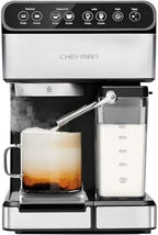 Chefman 6-in-1 Espresso Machine with Built-In Milk Frother, 15-BAR Pump, Digital Display, One-Touch Single or Double Shot for Cappuccinos and Lattes, XL 1.8-L Water Reservoir, Stainless Steel by Chefman