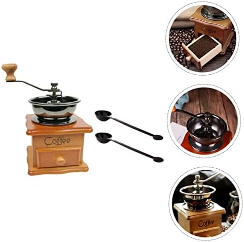Coffee Bean Grinder Manual Vintage Hand Crank, Ceramic Wood - Image 5