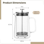 Double Wall Coffee Press, 33.8 Oz French Press Tea Maker, Borosilicate Glass, Fine Mesh Filter, Ergonomic Handle For Hot & Cold Beverages - Image 2