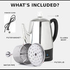 Mixpresso 10 Cup Electric Percolator Coffee Pot, Stainless Steel - Image 3