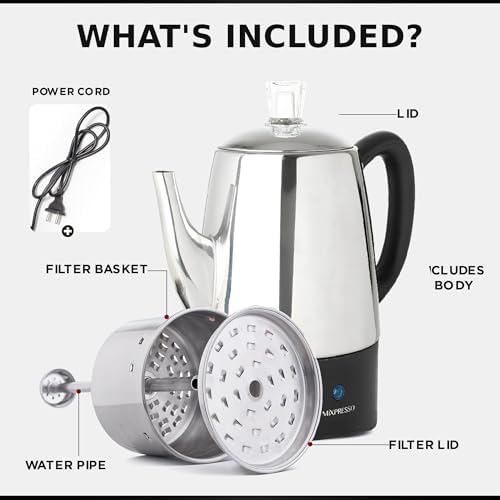 Mixpresso 10 Cup Electric Percolator Coffee Pot, Stainless Steel - Image 3