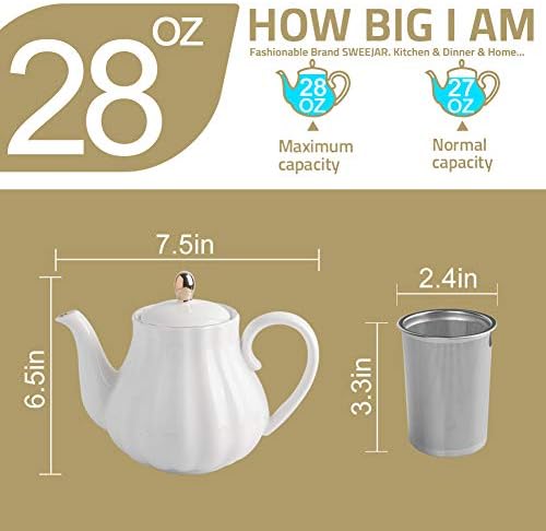 Sweejar Royal Teapot, Ceramic Tea Pot with Removable Stainless Steel Infuser, Blooming & Loose Leaf Teapot - 28 Ounce(Turquoise) - Image 5
