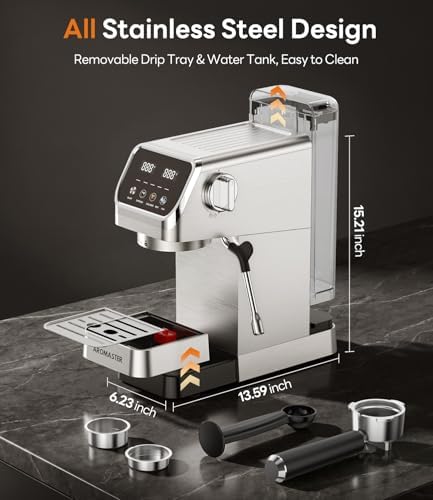 Aromaster 1400W Espresso Machine with Milk Frother, Stainless Steel - Image 4