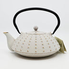 Urban Tokyo 40 fl oz Cast Iron Teapot Japanese Tetsubin Style, White Enamel with Gold Dot Pattern, Stainless Steel Infuser, Stovetop Safe, 1200ml Large Capacity Tea Kettle - Image 2