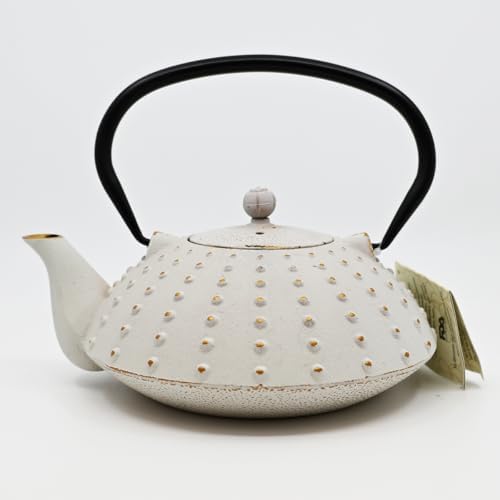 Urban Tokyo 40 fl oz Cast Iron Teapot Japanese Tetsubin Style, White Enamel with Gold Dot Pattern, Stainless Steel Infuser, Stovetop Safe, 1200ml Large Capacity Tea Kettle - Image 2