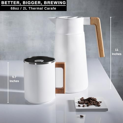 HASTINGS 68 Oz Pour Over Coffee Maker Set with Double Layer Reusable Stainless Steel Filter 8-Cup and Wood Handle - Dual Wall Heat Resistant Drip Coffee Brewer, Pour Over Coffee Dripper Carafe, White - Image 4