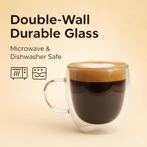 Casafoyer 9 Oz Double Wall Glass Coffee Cups Set of 4, Borosilicate Espresso Mugs - Image 4