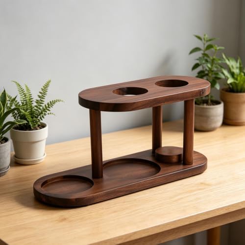 Pour Over Coffee Station, Elegant Stable Wooden Coffee Filter Holder, Multifunctional Caddy Storage Organizer for Home Countertop Office - Image 5