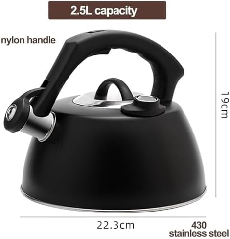 Black kettle, Stainless Steel Whistling Tea Pot with Thermometer, Teapot for Stove Top with Ergonomic Anti Scald Handle - Image 5
