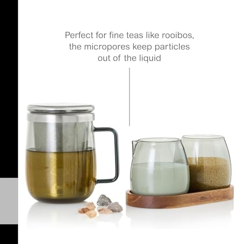 AdHoc Yuna Tea Glass with Tea Infuser, Grey Glass/Stainless Steel 18.9oz - Image 3
