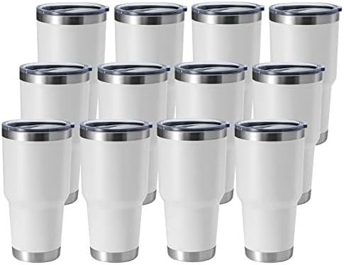 HASLE OUTFITTERS 30oz Stainless Steel Tumbler, Double Wall Vacuum Insulated Travel Mug Tumbler, Durable Insulated Coffee Mug, Gift Box Set (White, 12) by HASLEOUTFITTERS