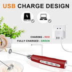 YUSWKO Red Handheld Milk Frother Wand for Coffee, Rechargeable Electric Whisk with 3 Heads 3 Speeds Drink Mixer Coffee Frother For Latte, Cappuccino, Hot Chocolate, Egg - Image 6