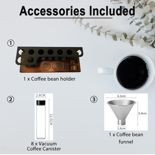 8-Piece Vacuum Coffee Canister Set with Wooden Storage Stand – Airtight Jars + Funnel for Coffee Enthusiasts & Home Cafés | Countertop Bean/Tea Freshness Organizer - Image 7