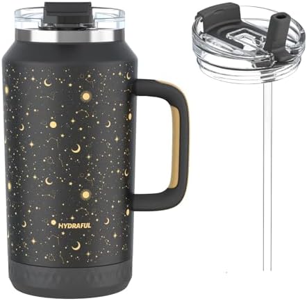 Hydraful 64 oz Tumbler with Handle and Straw - 100% Leak-Proof - Insulated Cup Reusable Stainless Steel Large Water Bottle Travel Mug for Gym, Hiking, and Camping - Gifts for Women Men Him Her by Hydraful