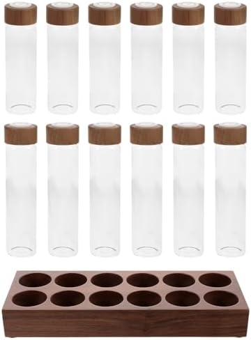 Coffee Bean Storage Tubes Glass Organizer with Wooden Holder by NUSITOU