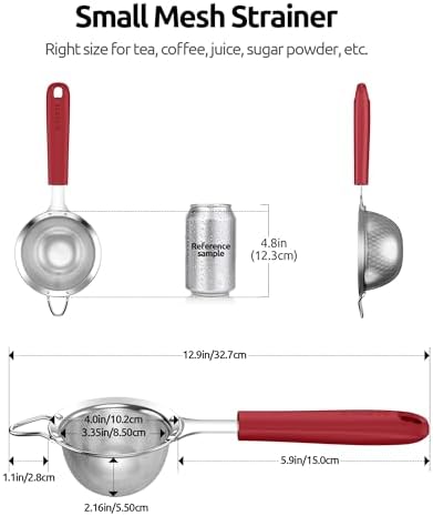 U-Taste 18/8 Stainless Steel 3.35in Medium Fine Mesh Strainer and 12.6in Stainless Steel Danish Dough Whisk (Red) - Image 2