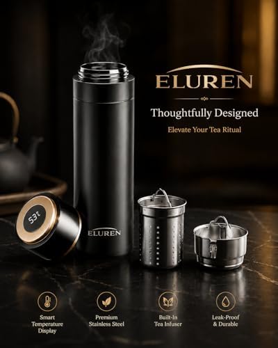 Vacuum Insulated Stainless Steel Thermal Smart Water/Coffee/Tea Tumbler & Flask with Tea Infuser, LED Temperature Display, One-Click Opening, Leak-Proof, Keeps Drinks Hot or Cold for Hrs, Black - Image 2