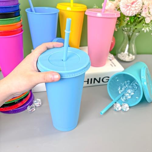 YOUKE OLA 72 Pack Glitter Plastic Cups with Lid and Straw, 24 oz Bulk Reusable Cup for Coffee Cup for Adult Birthday Party (Mix Color) - Image 4