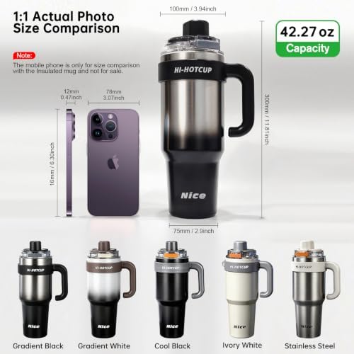 (Knight Black- 316stainless steel inner+ Handle+independent tea utensil+3 drinking mode) 40oz Insulated Tumbler with Handle, 316 Stainless Steel Vacuum Travel Mug for Car Office Gym Outdoor - Image 2