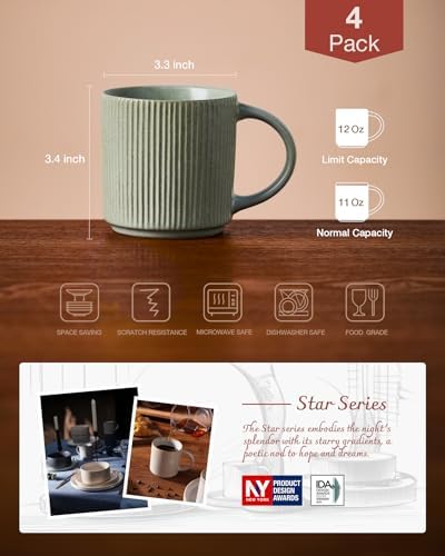 famiware Coffee Mug Set of 6, Star 12 oz Ceramic Mugs Cups Set with Handle - Image 3