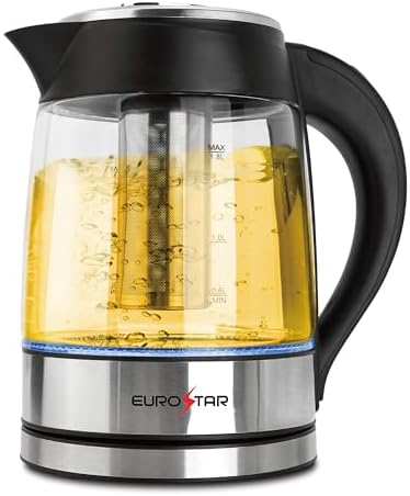 EUROSTAR EKG18TFBK Glass Electric Kettle 1.8L with Tea Infuser by EUROSTAR