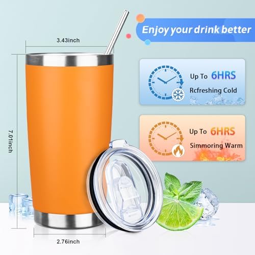 20oz Tumbler with Straw and Brush, Stainless Steel Vacuum Insulated tumbler, Double Wall Insulated Coffee Tumbler for Outdoor, Home, Travel,Office (Orange,4pcs) - Image 2