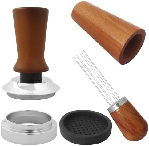 Improved 4-in-1 Espresso Tool Set 51mm - Spring Calibrated Tamper, Coffee Stirrer, Dosing Funnel & Mat by Teemuday